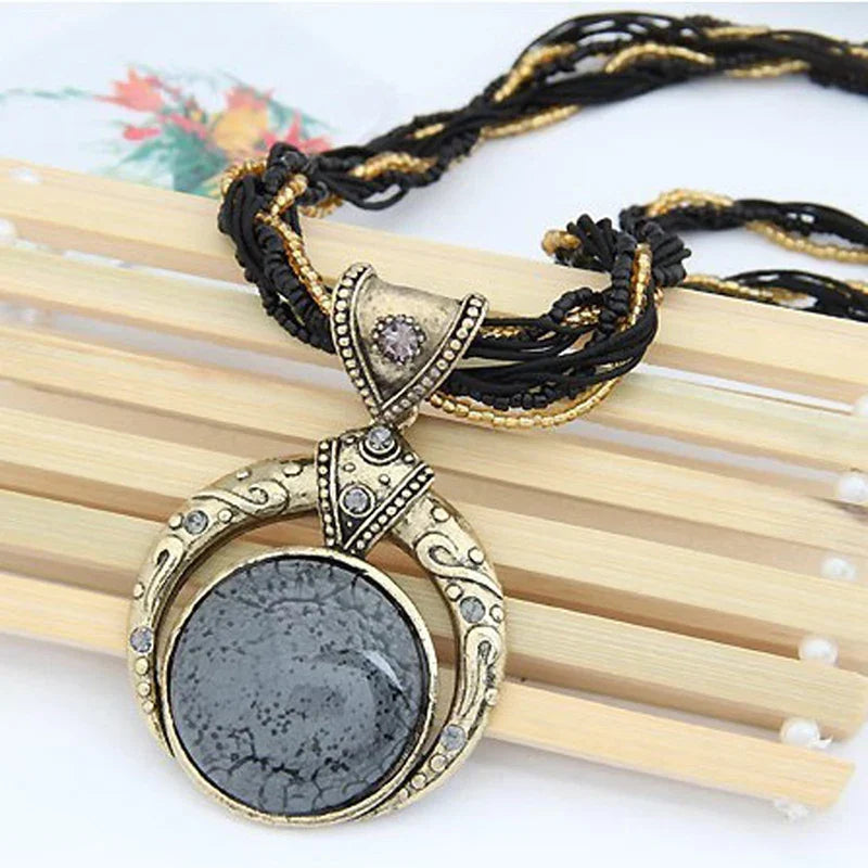 Vintage Crystal Ethnic Pendant Necklace in Four Colours