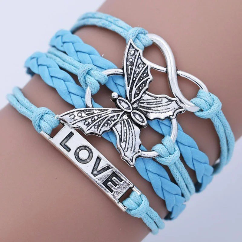 Vintage-Style Butterfly Leather Bracelet in Many Colours