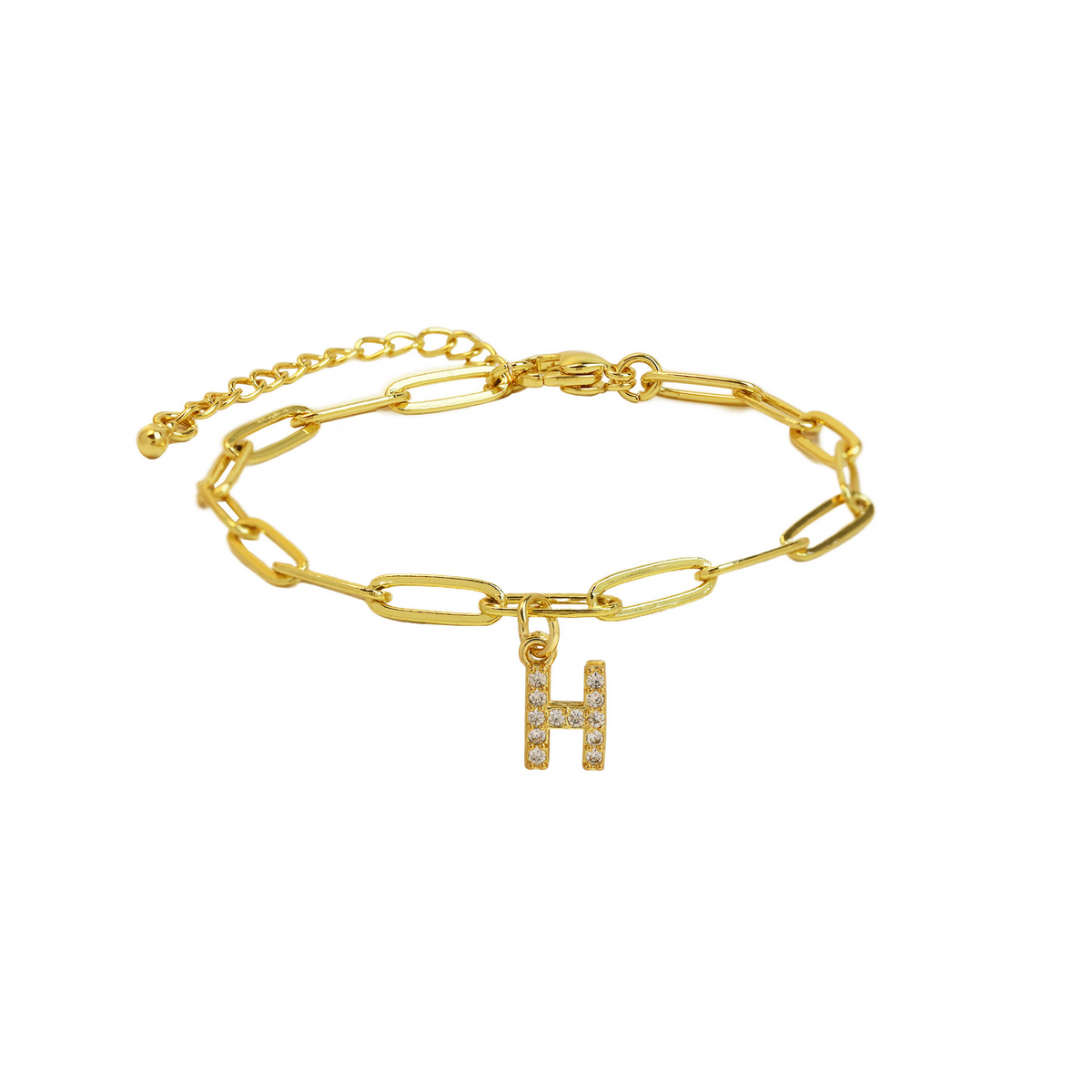 Dainty Paperclip Chain Initial Letter Bracelet