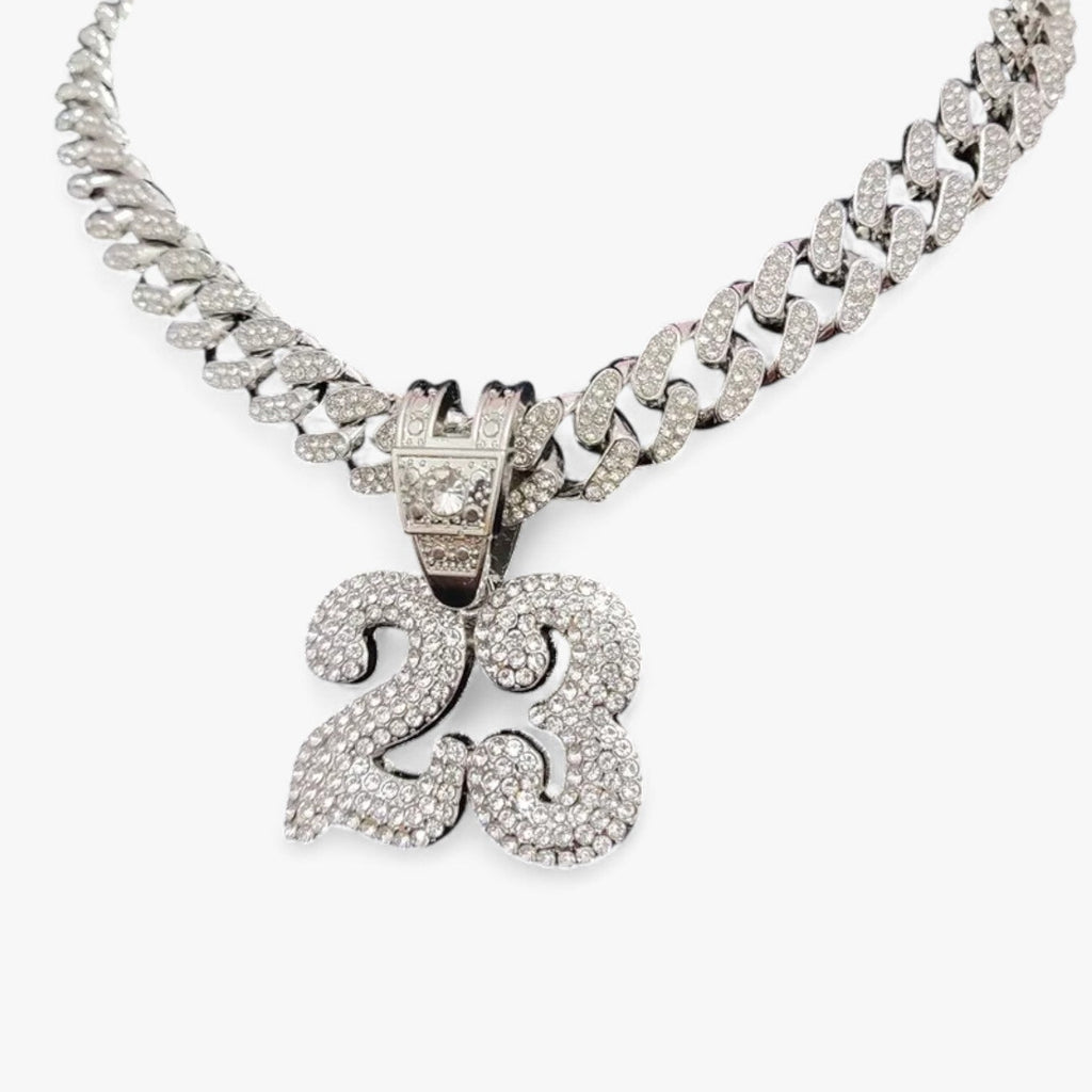 Number 23 Crystal Pendant on 13mm Cuban Chain, 50cm