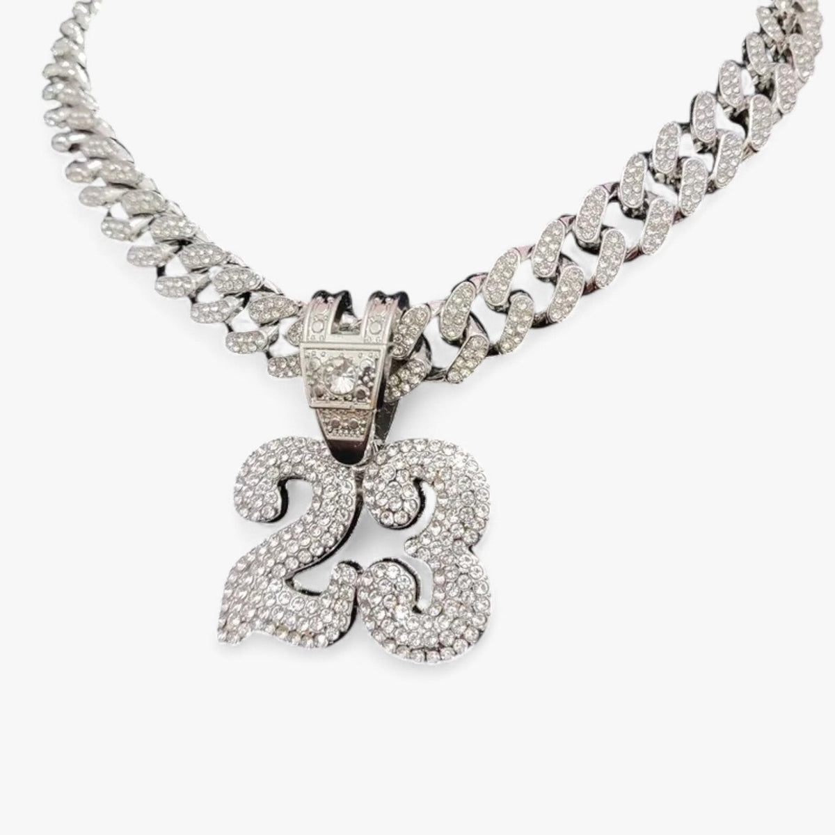 Number 23 Crystal Pendant on 13mm Cuban Chain, 50cm