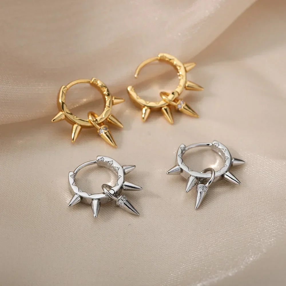 Stainless Steel Spike Hoop Earrings