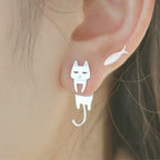 Silver-Tone Climbing Cat Earring