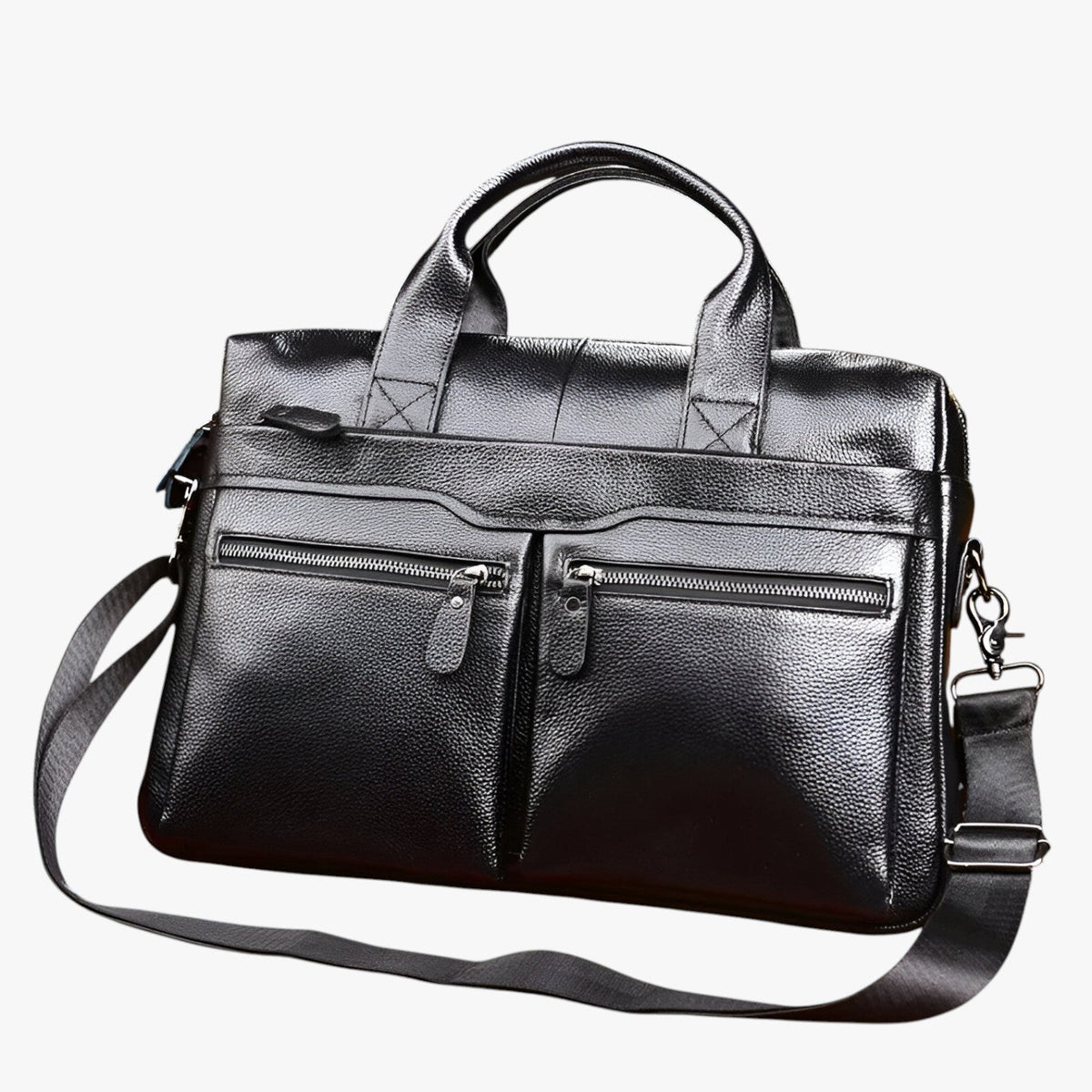 Men's Genuine Ox Leather Laptop Briefcase Shoulder Bag