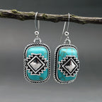 Bohemian Vintage Aztec Geometric Turquoise Drop Earrings
