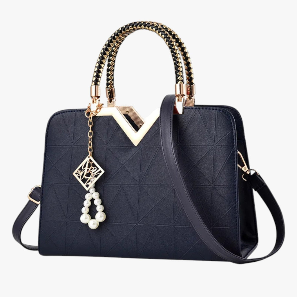 Elegant Zip-Top Handbag with Pearl Zip Detail
