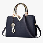 Elegant Zip-Top Handbag with Pearl Zip Detail
