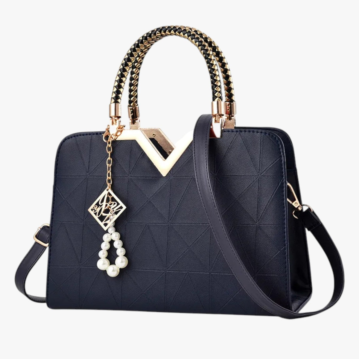 Elegant Zip-Top Handbag with Pearl Zip Detail