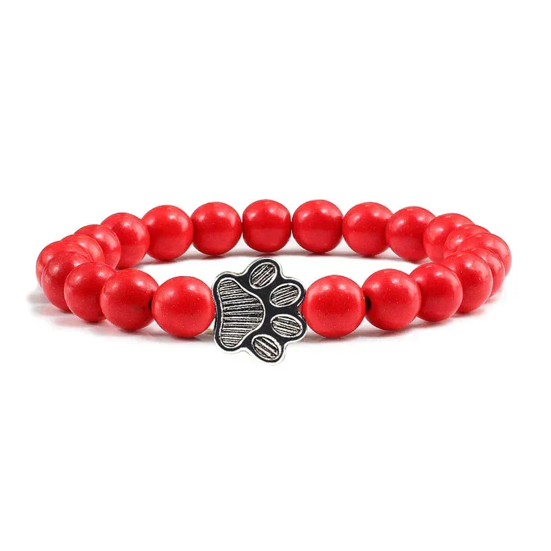 Paw Charm Bracelet with Stone Beads in Many Colours