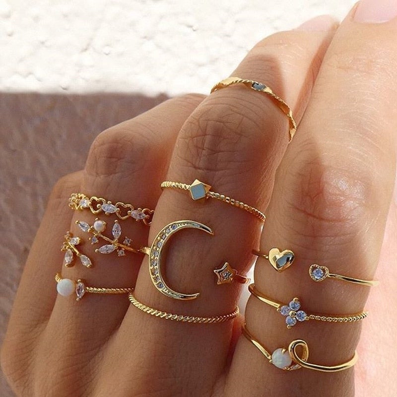 Bohemian ringenpakket van 10 in twee tinten