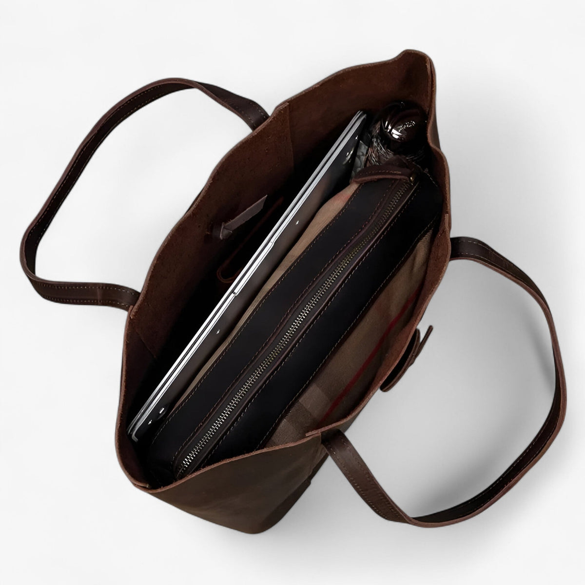 Genuine Leather Handbag with Detachable Clutch