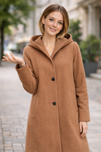 Mid Length Button Front Coat with a Relaxed Fit and Pockets