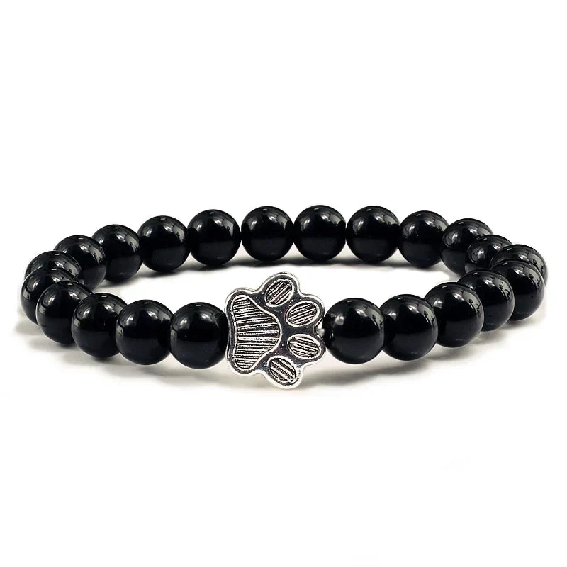 Paw Charm Bracelet with Stone Beads in Many Colours