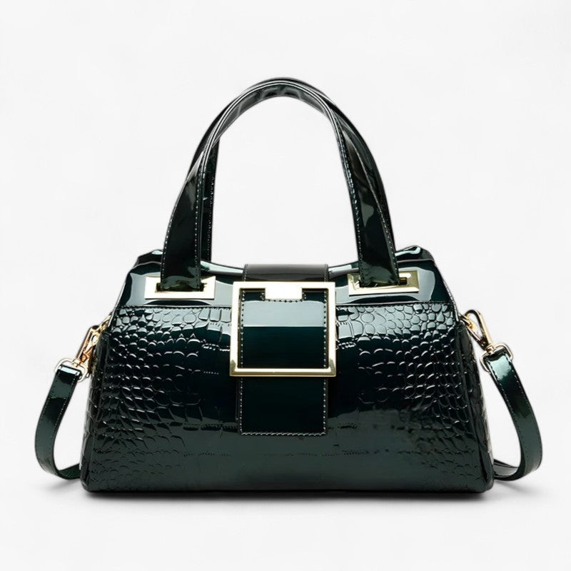 Spacious Two-Compartment Croc-Pattern Tote Bag