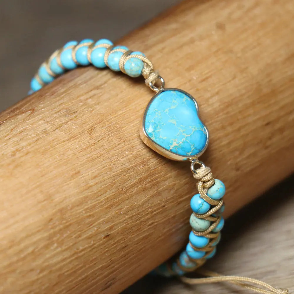 Adjustable Vintage Boho Beaded Heart Charm Bracelet