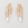 Coral Leaf Earrings with Pearl Drop