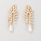 Coral Leaf Earrings with Pearl Drop