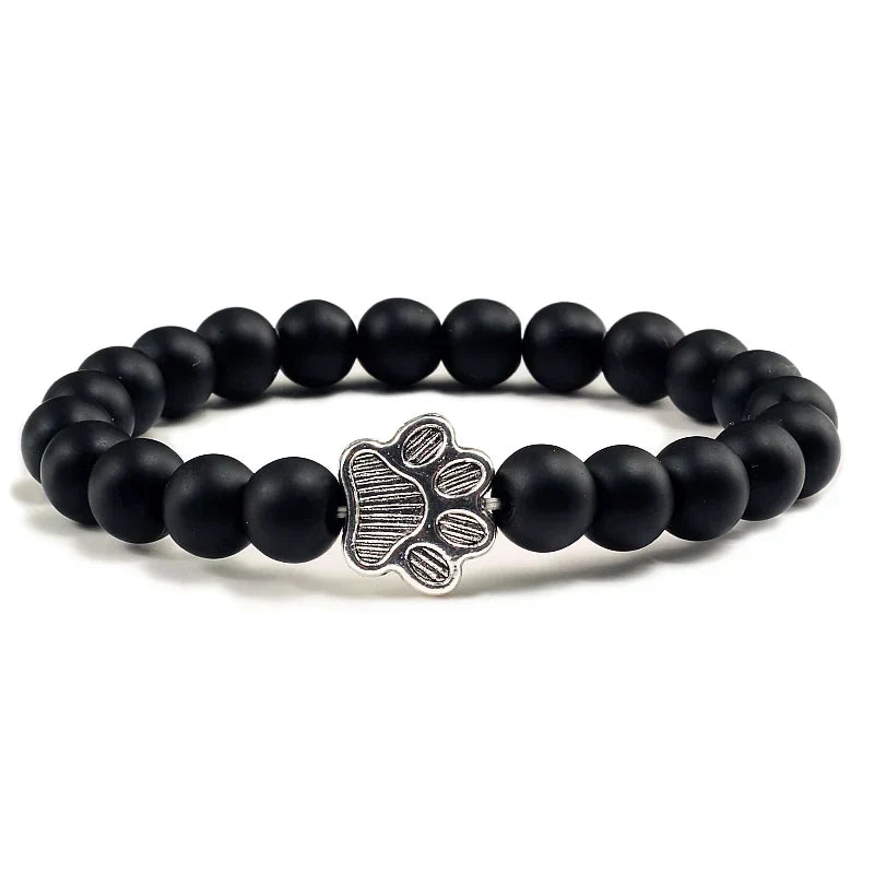 Paw Charm Bracelet with Stone Beads in Many Colours