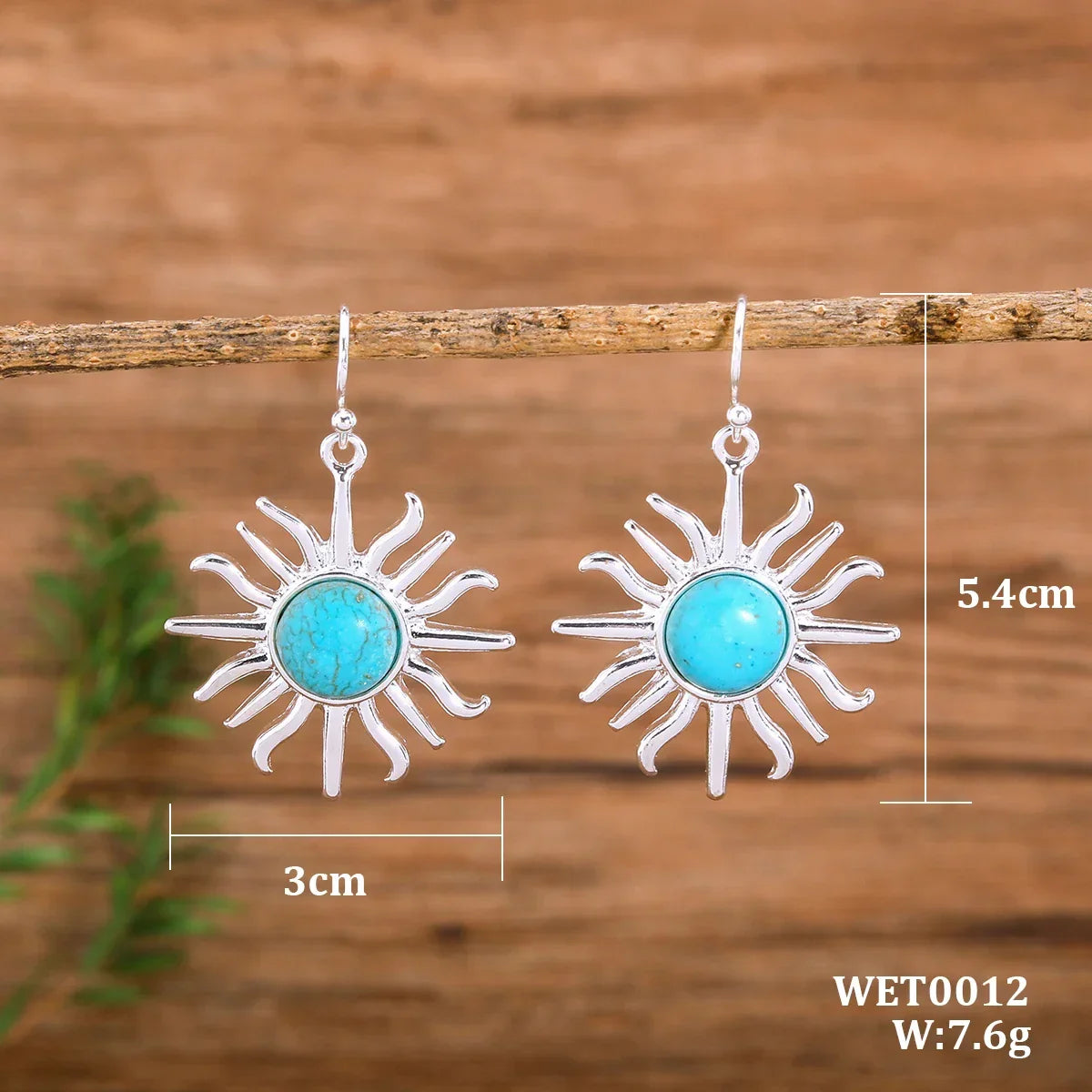 Western Boho Sun Turquoise Drop Earrings