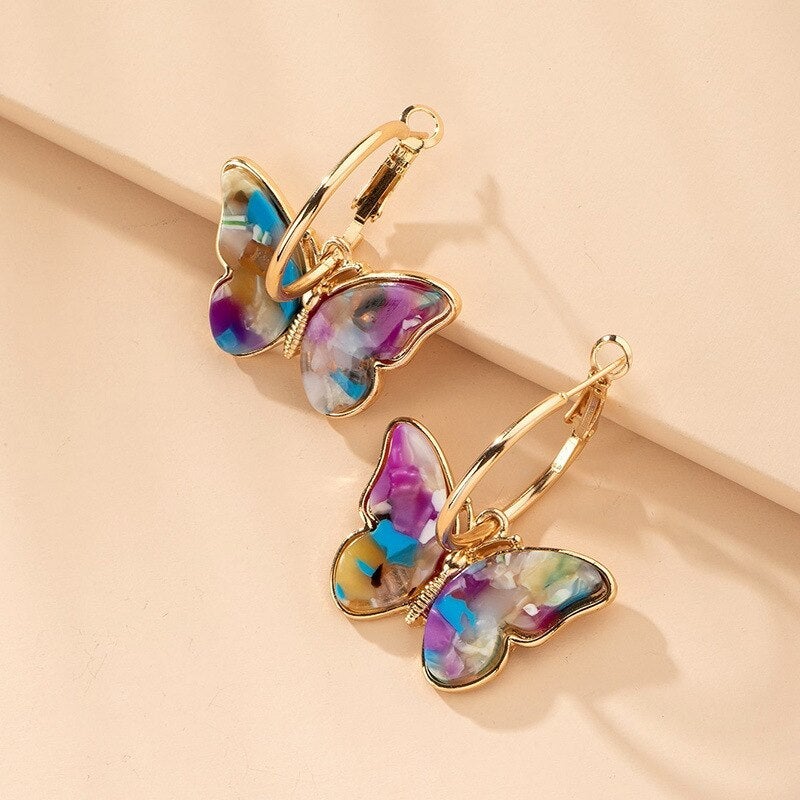 Hand-Painted Enamel Crystal Butterfly Earrings