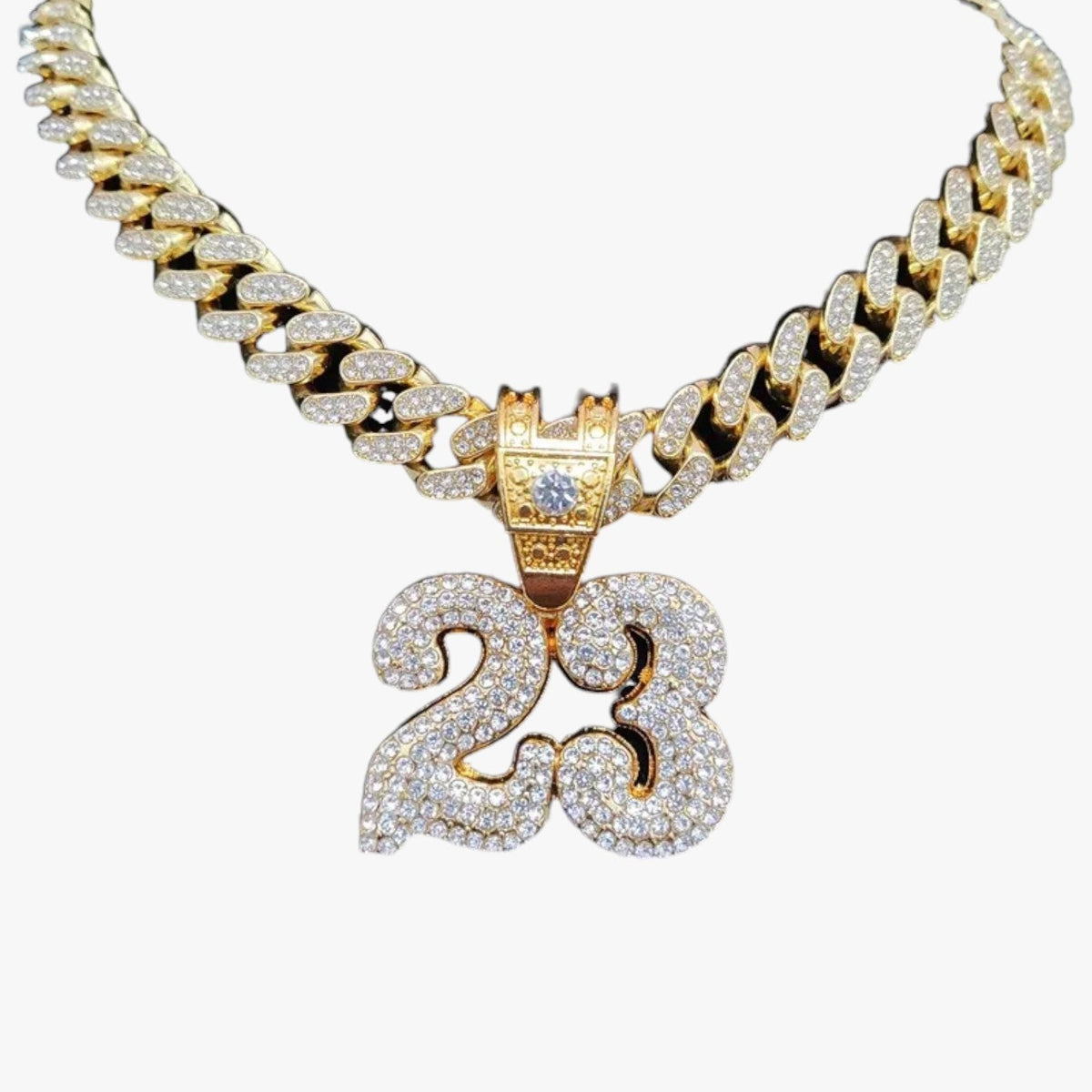 Number 23 Crystal Pendant on 13mm Cuban Chain, 50cm