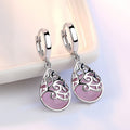 Silver-Tone Tree of Life Pink Stone Drop Earrings