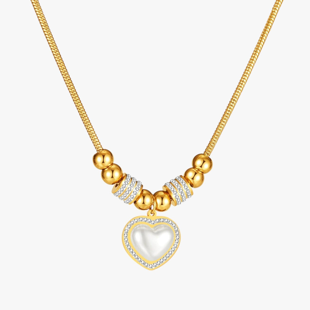 Ketting met harthanger, zirkoonstenen en parels