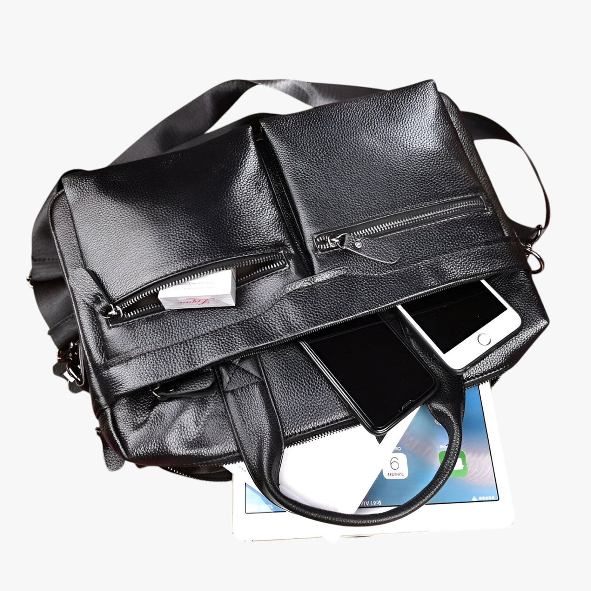 Men's Genuine Ox Leather Laptop Briefcase Shoulder Bag