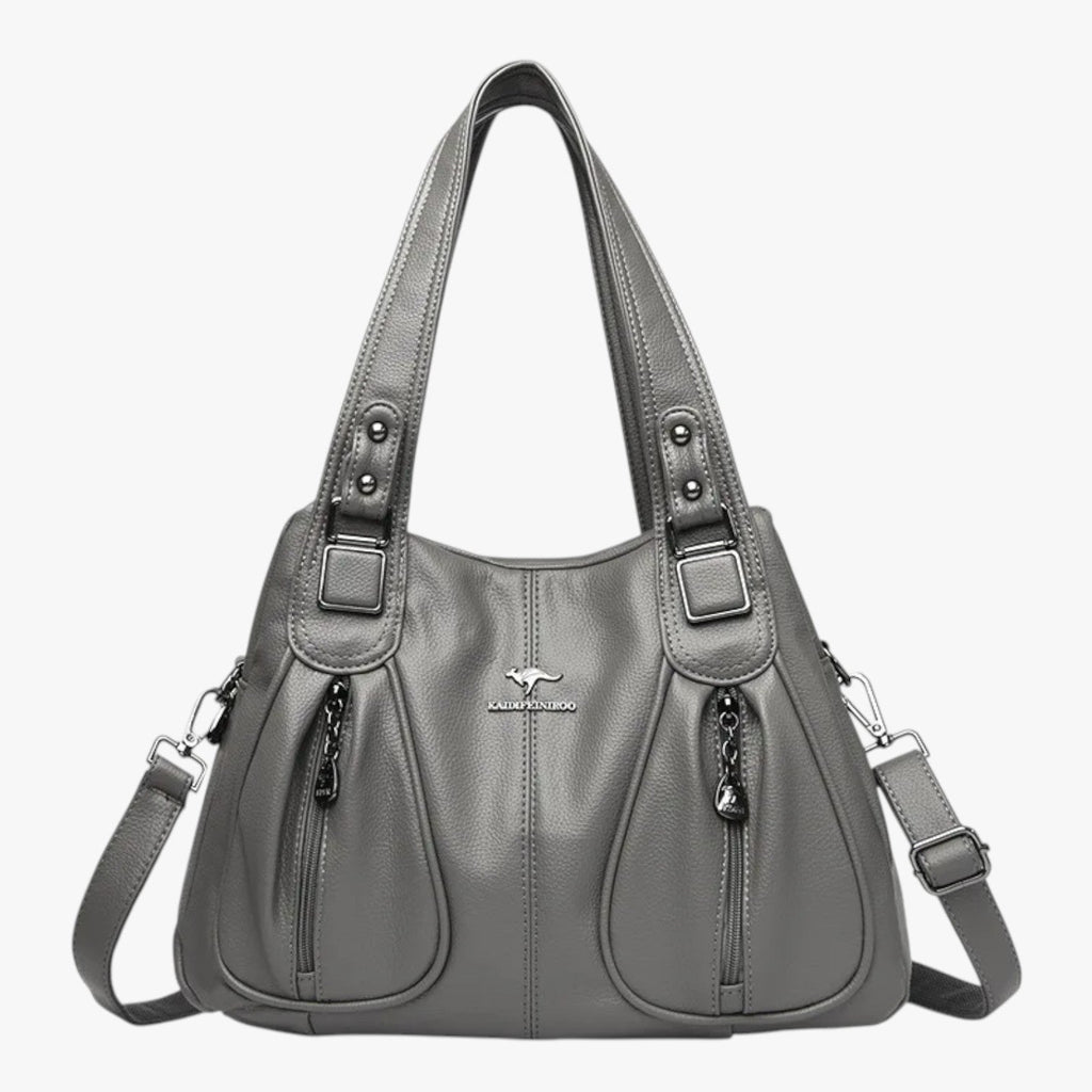 Solid-Colour Leather Shoulder Bag with Adjustable Strap