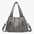 Solid-Colour Leather Shoulder Bag with Adjustable Strap
