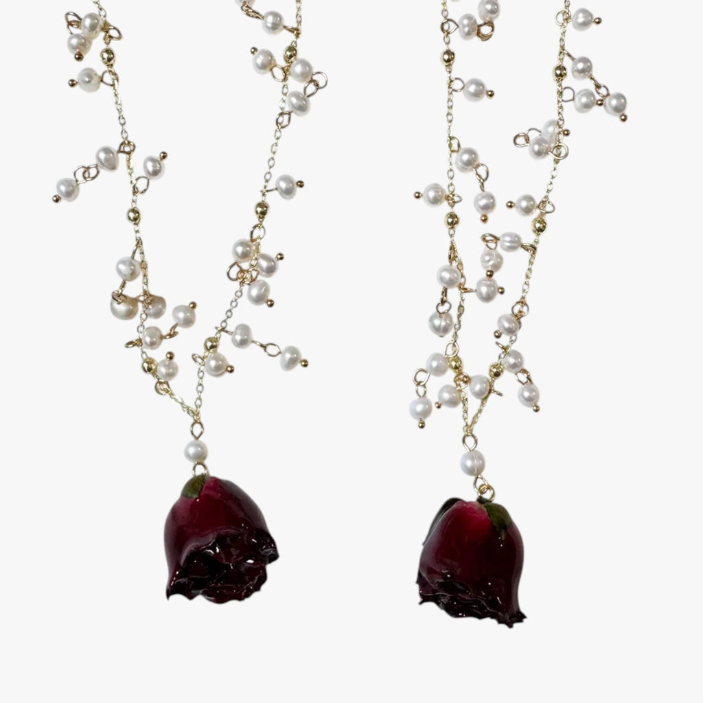 Rose Pendant Necklace with Freshwater Pearl Drop