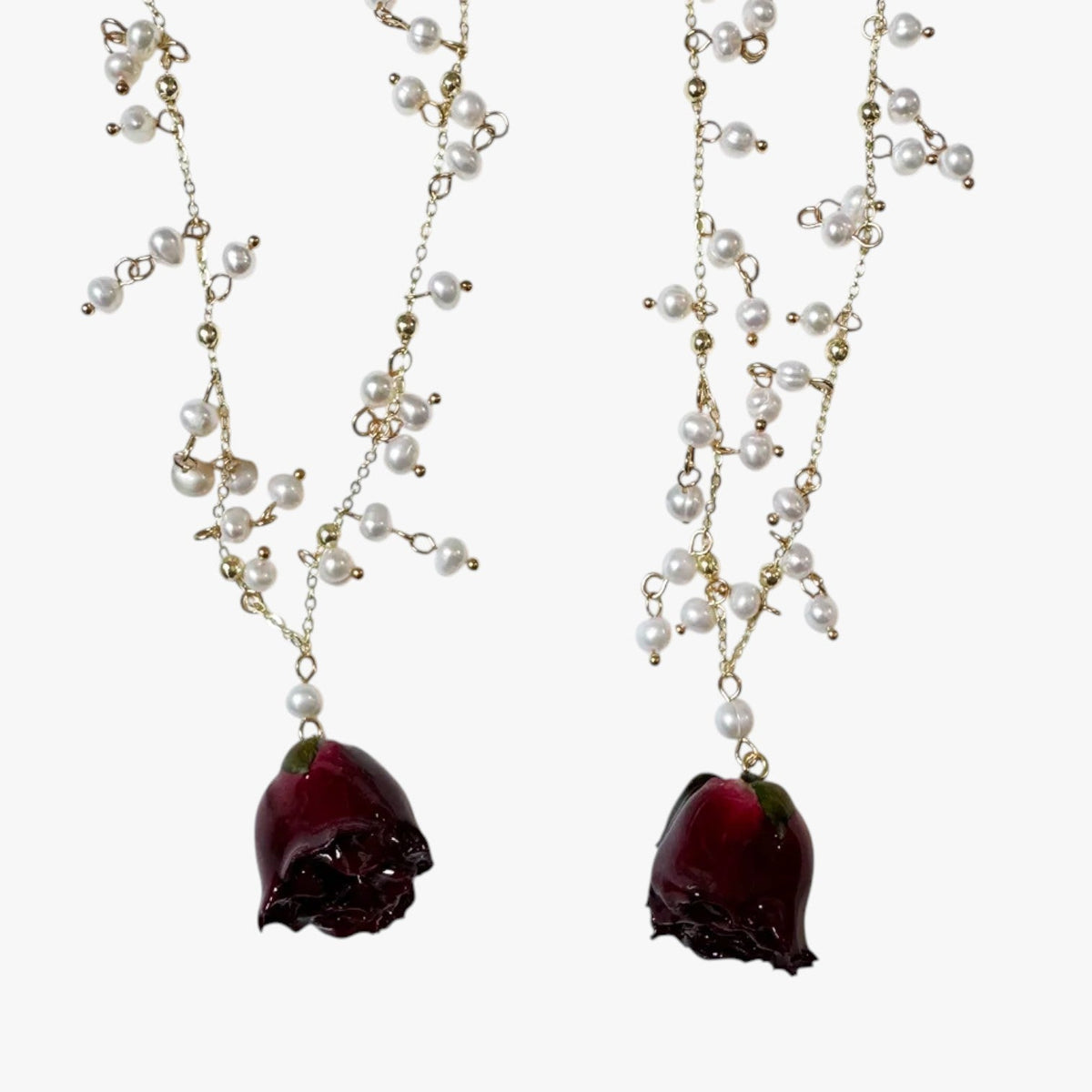 Rose Pendant Necklace with Freshwater Pearl Drop