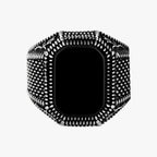 Black Zirconia Ring with Floral Engraved Band