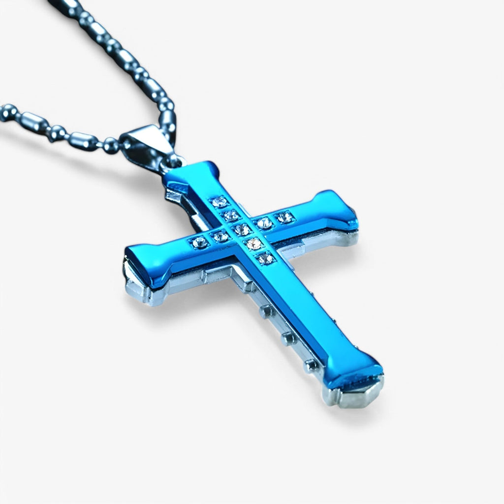 Kruisketting met kristalzetting in zilverkleur