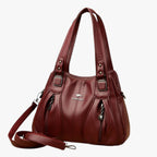 Solid-Colour Leather Shoulder Bag with Adjustable Strap