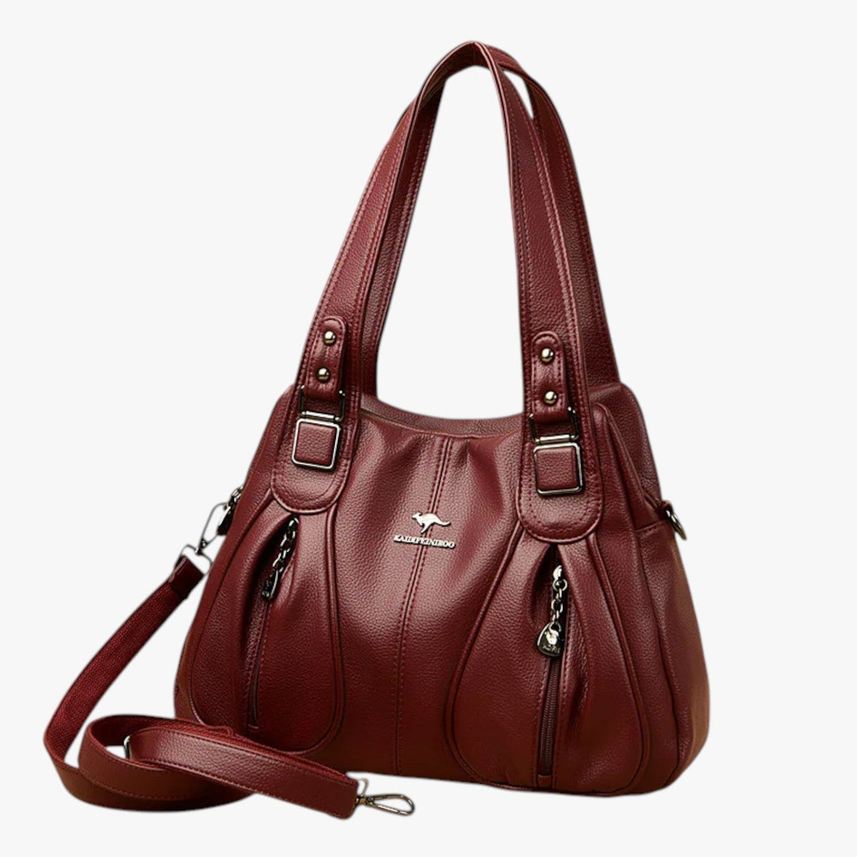Solid-Colour Leather Shoulder Bag with Adjustable Strap