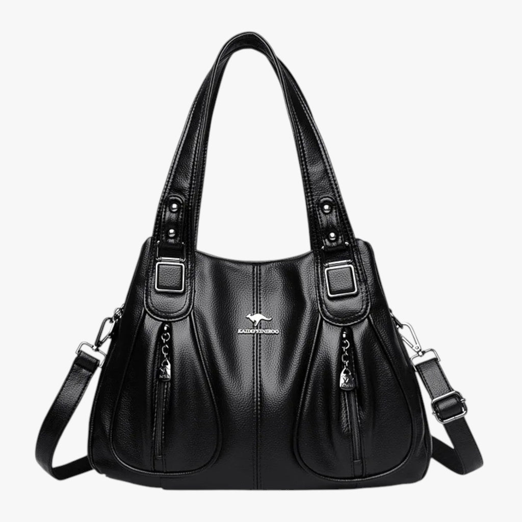 Solid-Colour Leather Shoulder Bag with Adjustable Strap