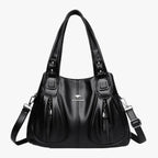 Solid-Colour Leather Shoulder Bag with Adjustable Strap