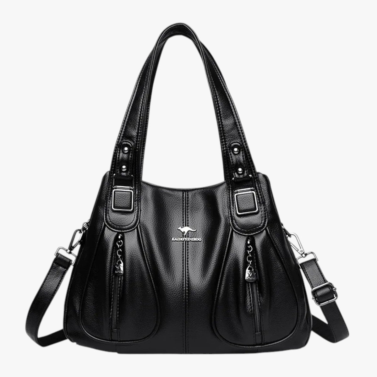 Solid-Colour Leather Shoulder Bag with Adjustable Strap