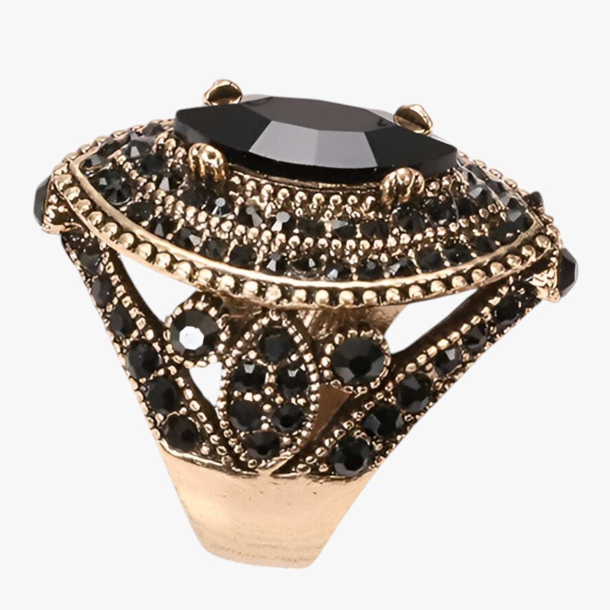 Boho Vintage Ring with Large Crystal Stone