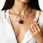 Rose Pendant Necklace with Freshwater Pearl Drop