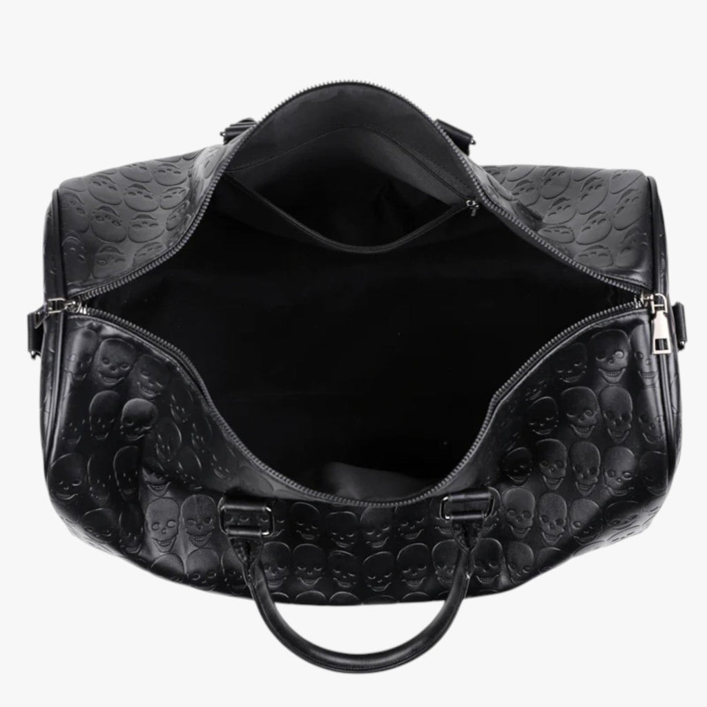Maxi Black Travel Bag with Embossed Skull Print
