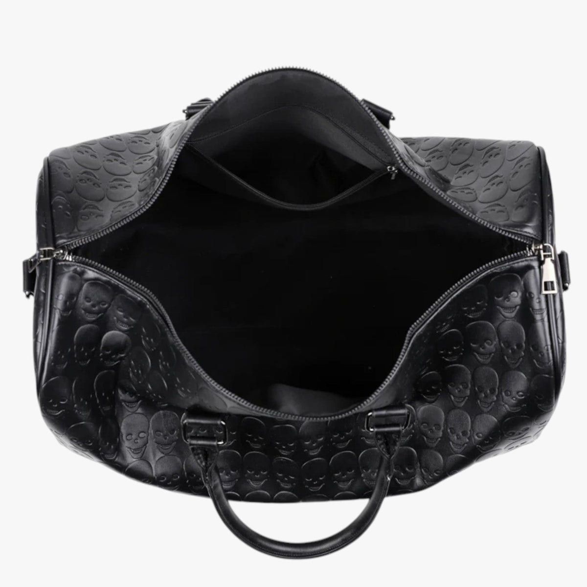 Maxi Black Travel Bag with Embossed Skull Print