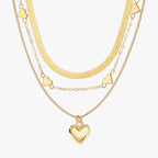 Layered Heart Pendant Necklace with Three Chains
