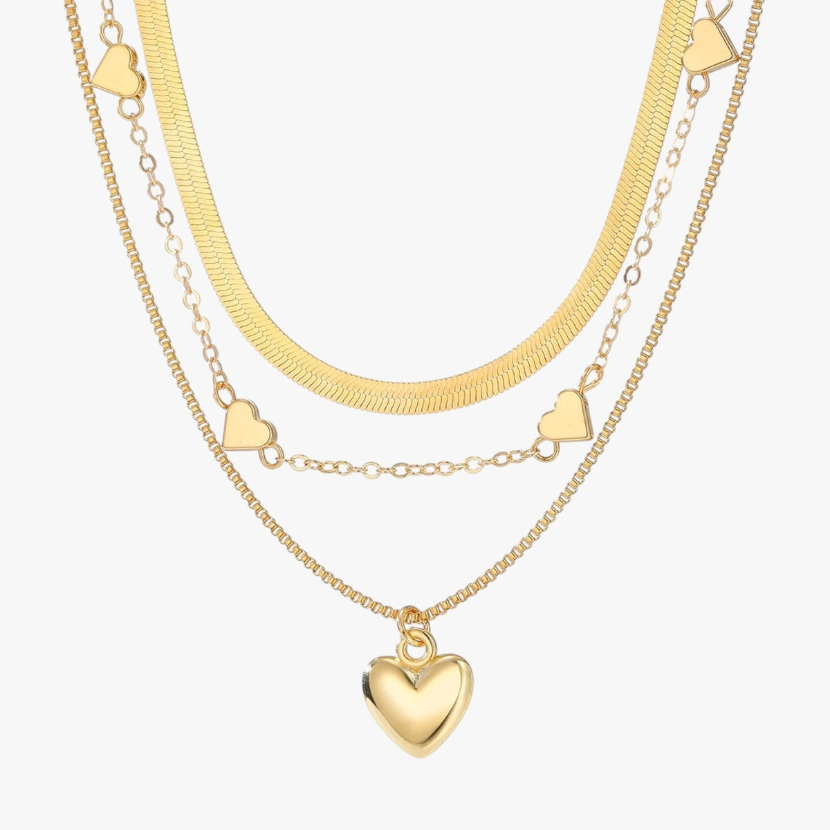 Layered Heart Pendant Necklace with Three Chains
