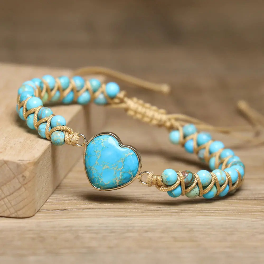 Adjustable Vintage Boho Beaded Heart Charm Bracelet