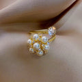Adjustable Pearl-Look Cluster Ring in Gold Tone