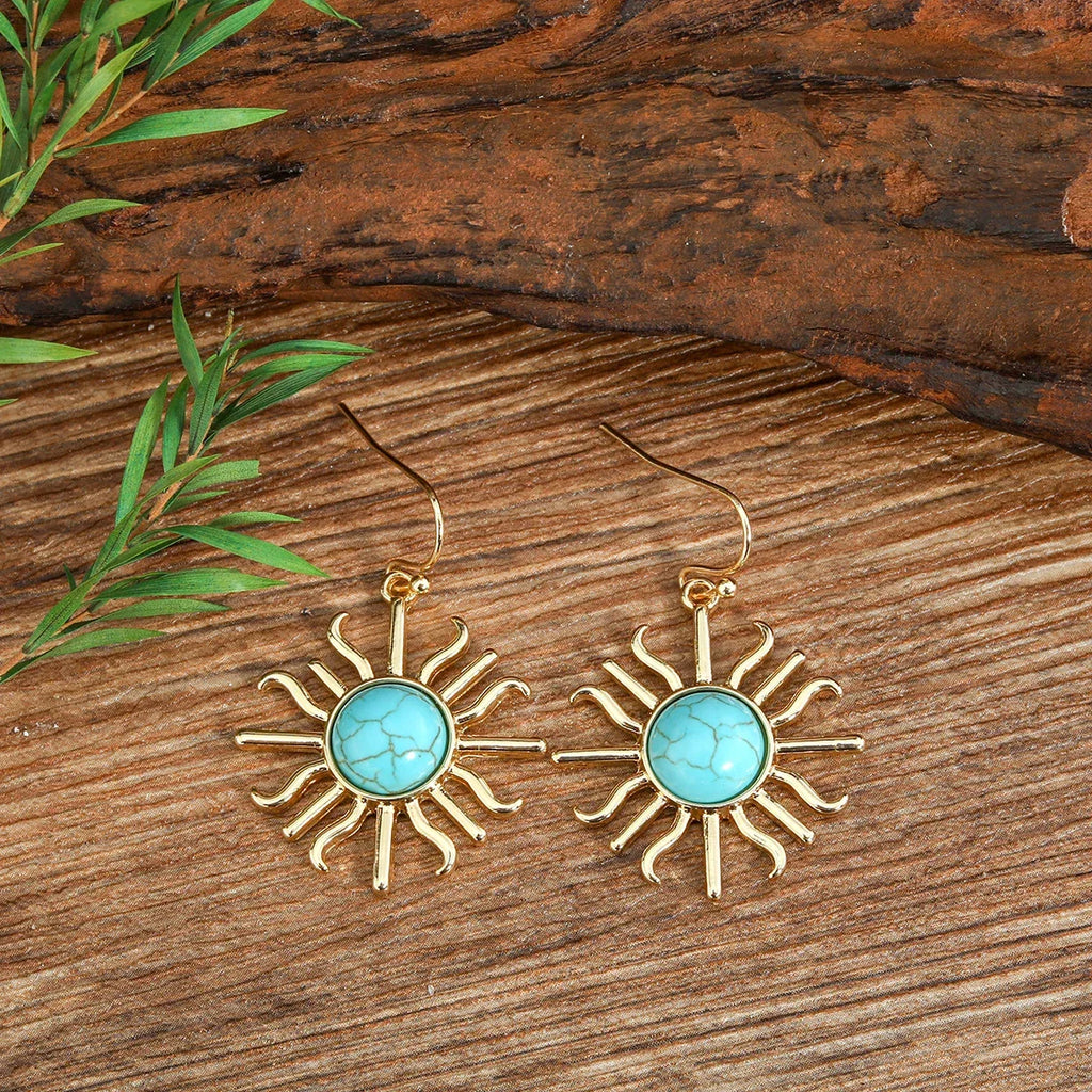 Western Boho Sun Turquoise Drop Earrings