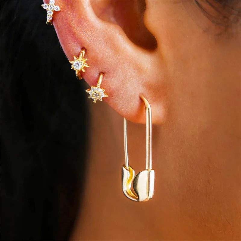 Curved Clip Earrings in Three Tones