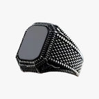 Black Zirconia Ring with Floral Engraved Band